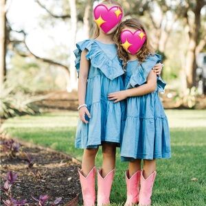 Pink Chicken 🐓 Denim Tiered Girls Dress Size 6